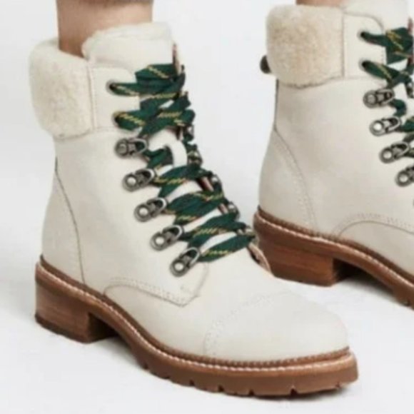 FRYE Samantha Hiker Boot - Ivory Leather w Shearling - Picture 1 of 4